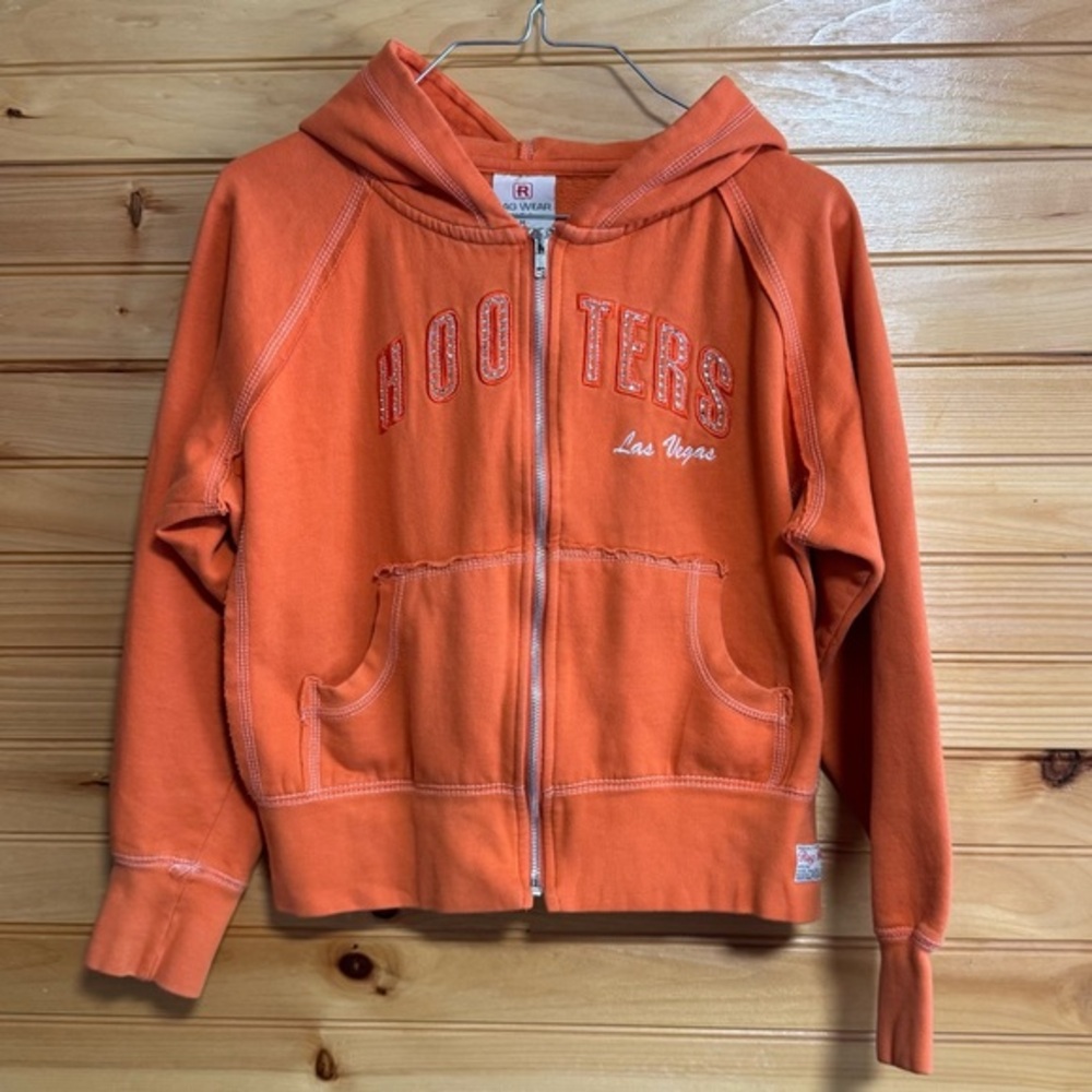 Rag Wear Hooters Las Vegas Cropped Zip Up Orange Hoodie Medium